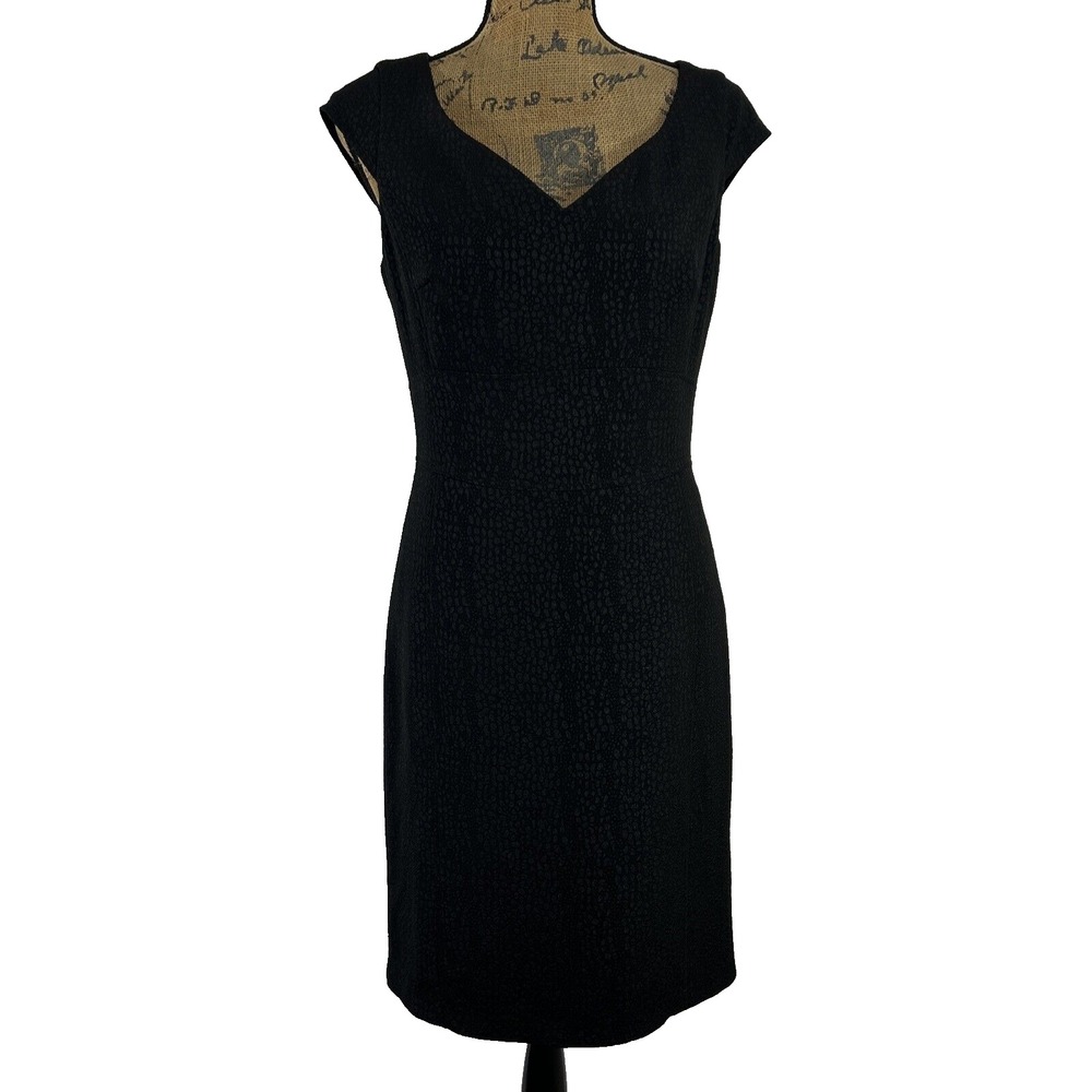 Andrew Marc NY Dress 6 Black Subtle Texture Dot Animal Print Cap Sleeve Zip